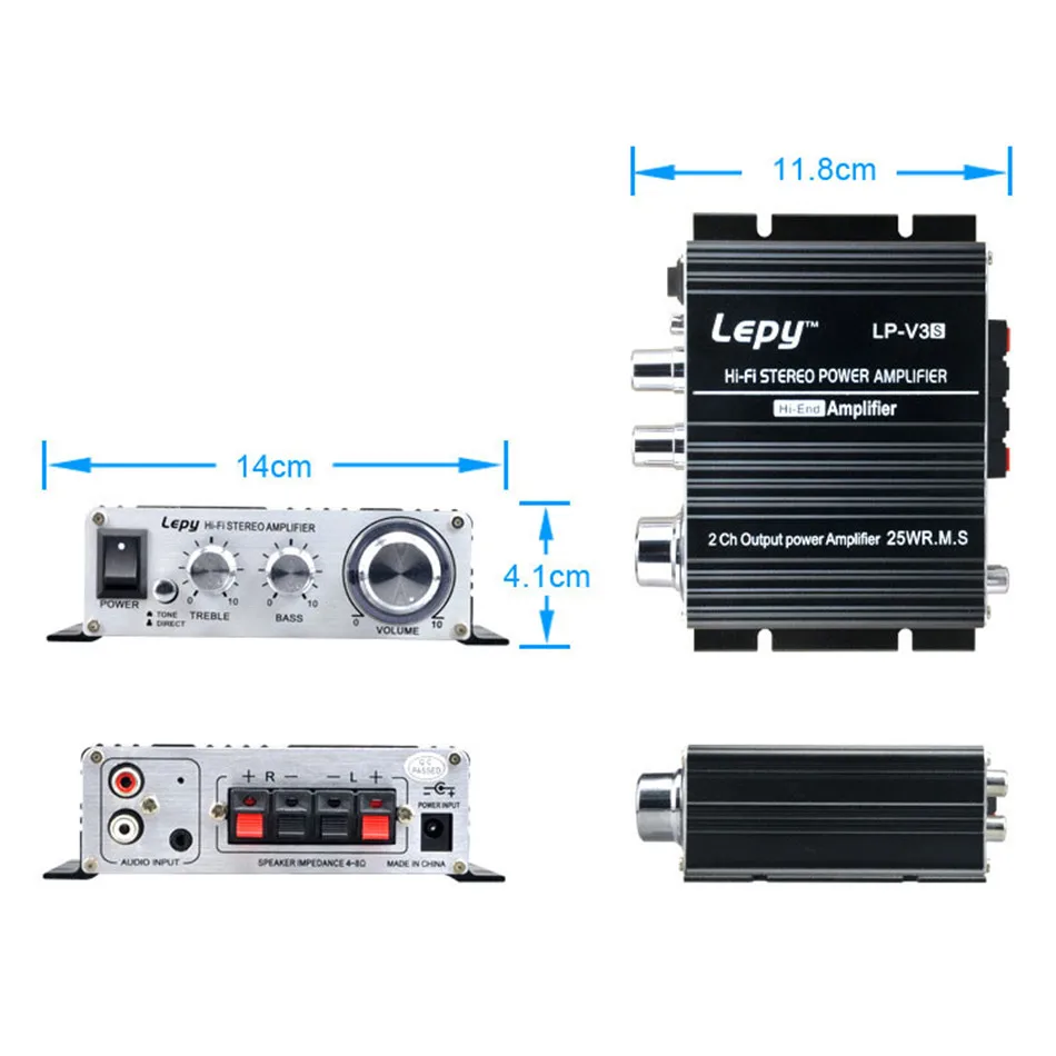 Автомобильный усилитель LEPY Mini V3 700 Вт 12 В Hi Fi стерео MP3 для iPod автомобильный