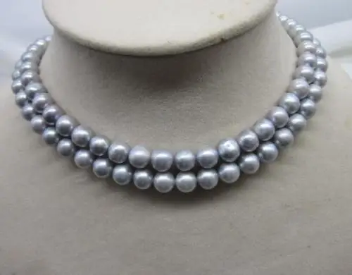 CHARMING 2 ROW GRAY SOUTH SEA AAA 8-9MM NATURAL PEARL NECKLACE 18INCH 925silver GOLD | Украшения и аксессуары