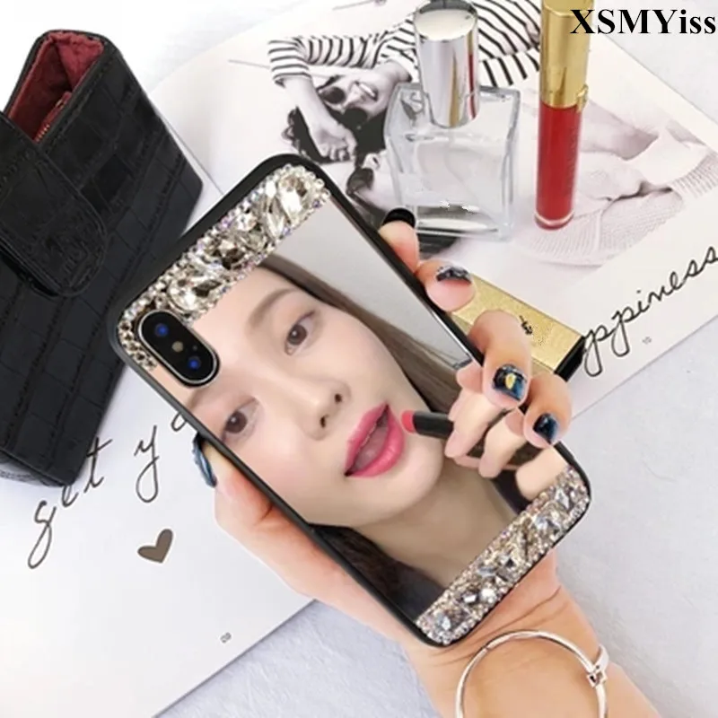 

XSMYiss Bling Diamond Rhinestone Phone Case For Samsung Galax J7 A7 A5 2017 J6 J8 A8 Plus 2018 Mirror Soft TPU Phone Back Cover