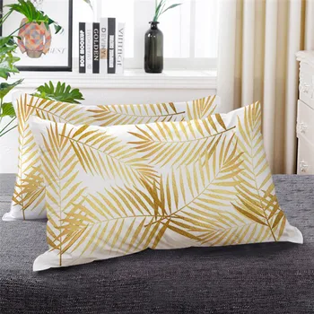 BlessLiving Golden Leaves Down Alternative Bed Pillow Black White Tropical Leaf Plant Bedding 1pc Decorative Sleeping Pillows 2