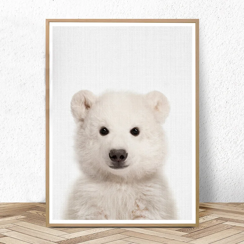 

Baby Polar Bear Print Cute Animal Wall Art Canvas Painting Nursery Decor Large Posters and Prints Baby Room Wall Pictures