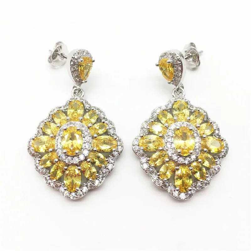 Женские винтажные серьги-подвески с желтым кристаллом ювелирные изделия