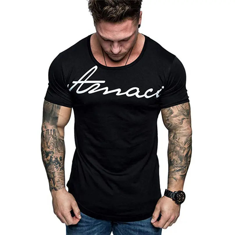 Летняя мужская модная Повседневная рубашка с буквенным принтом и коротким