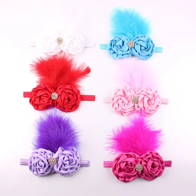 Головная повязка для новорожденных девочек с розами и перьями на голову