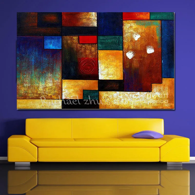 Супербольшая ручная роспись Современные Абстрактные цветные блоки картина
