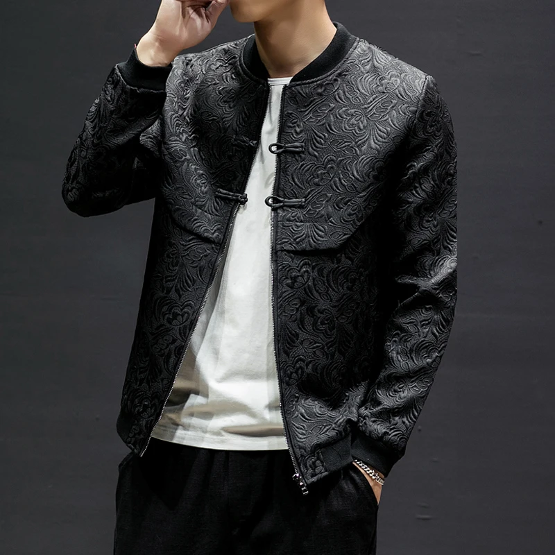 

Mens Casual Floral Printing Button Zipper Chinese Style Coat Jacket Long Sleeve