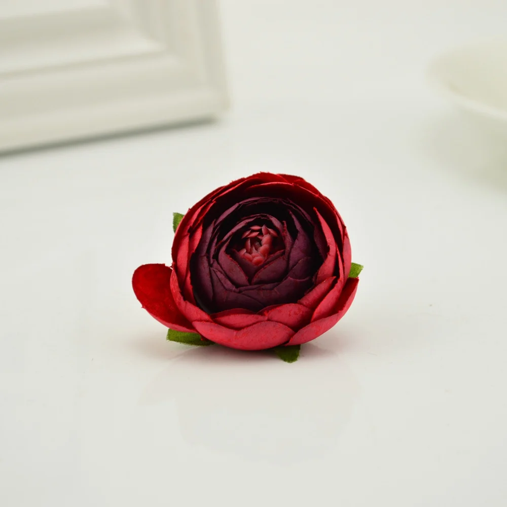 red 10 шт. дешевые шелковые Чайные розы с головой тычинки рукоделие DIY венки Скрапбукинг искусственные цветы для свадебного украшения автомобиля - Цвет: red
