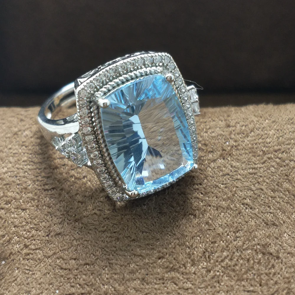 FLZB, большой небесно-голубой топаз дизайн 10*14 мм 8.05ct, Модные женские ювелирные изделия кольцо из стерлингового серебра 925 для свадьбы/вечерние/помолвки