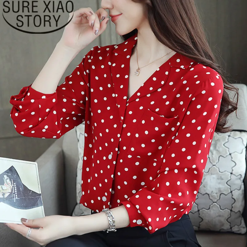 Blusas mujer de moda 2019 шифоновые женские с волнистыми рукавами точками рубашки винтажная
