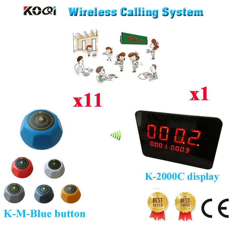 Wireless Restaurant Guest Call Paging System Most Popular With Host Display + Table Bell Buzzer(1 display+11 call button)