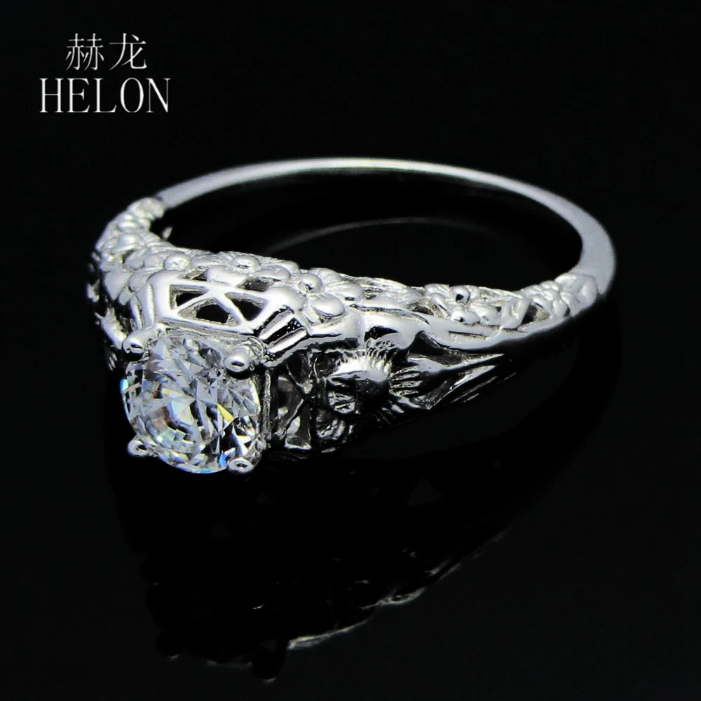 HELON реального 925 пробы серебро Книги по искусству Стиль Для женщин Fine Jewelry круглый 5 мм ААА градуированных кубического циркония Обручение обручальное кольцо Винтаж