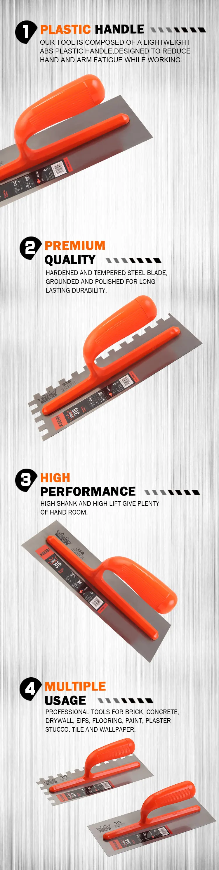 KSEIBI 28x12cm штукатурный чистовой шпатель стальное лезвие ABS пластиковая ручка плоская для гладкой отделки#281905