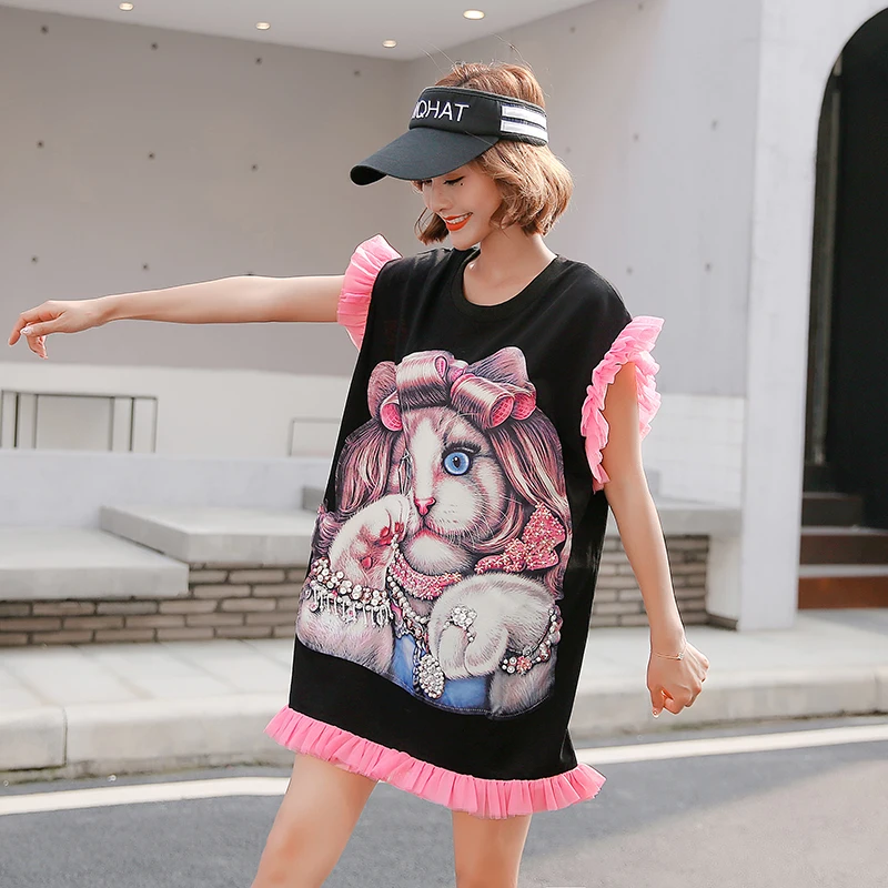 Женская футболка с коротким рукавом Tide брендовая свободная рисунком кота