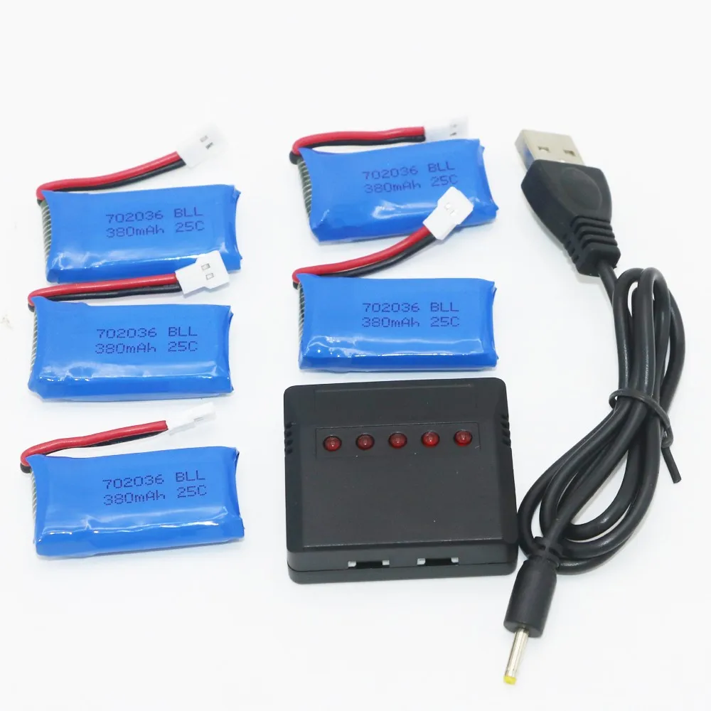 

5 in 1 Lipo Battery Charger + 5Pcs 3.7V 380mAh 25C Battery For Hubsan X4 H107 H107L H107C H107D V252 JXD385 X11C X11 U186A YD928