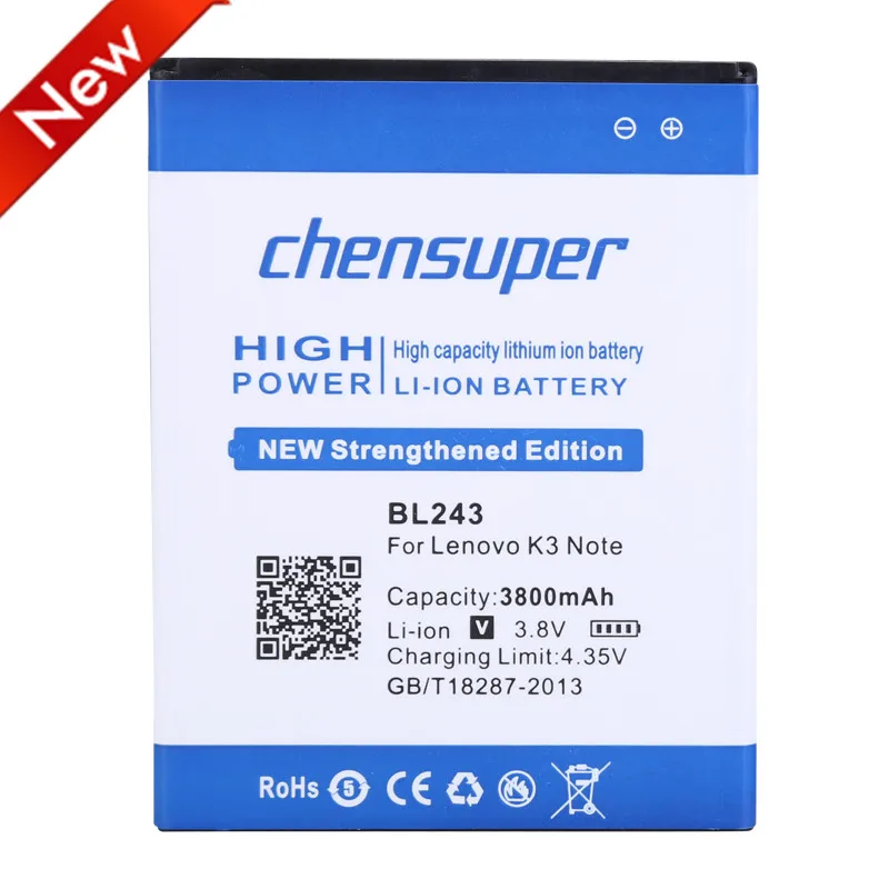 

Новая батарея 3800mAh BL243 для Lenovo K3 Note K50-T5 K50-T3S A7000 A5500 A5860 A5600 A7600