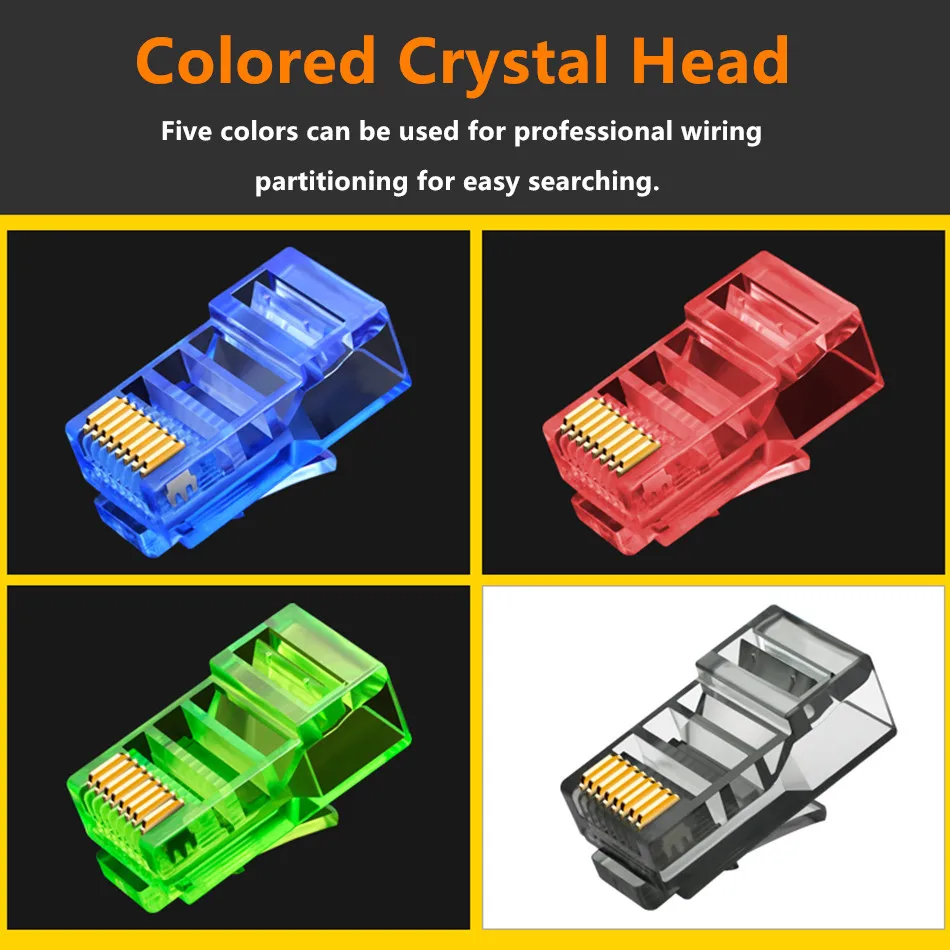 RJ45 8P8C разъем Cat5e цветной сетевой кабель кристальная головка Чистый медный с золотым покрытием разъем компьютера Ethernet сетевой адаптер 100 шт