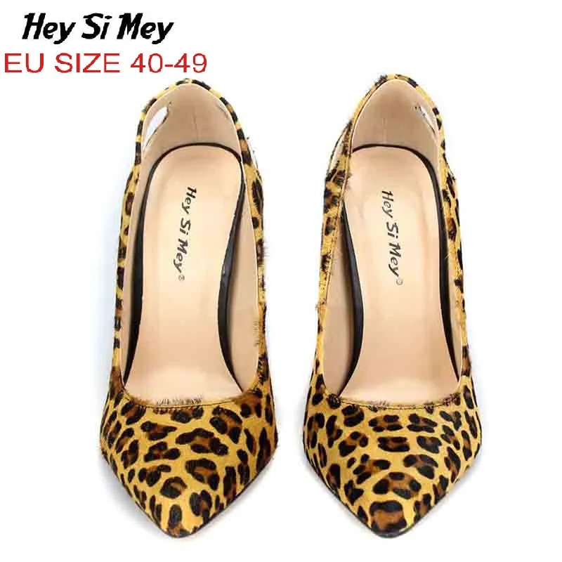 

Big Size 40-49 Pumps women 14cm high heels talon femme Sexy Leopard escarpins femme n T-Strap ladies shoes women heels tacones