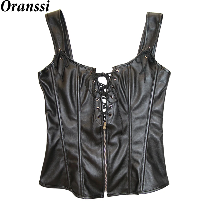 Искусственная кожа корсет Для женщин талия Поддержка сексуальный молния Overbust со