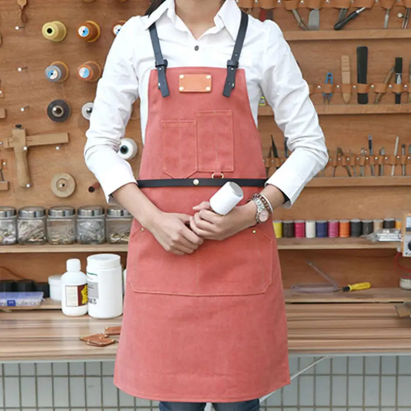 Брезентовый фартук с перекрещивающимся кожаным ремешком Парикмахерская плотник