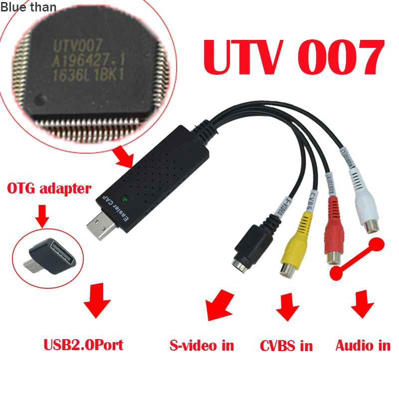 USB 2.0 EasierCAP UTV007 тв dvd vhs адаптер Плата Видеоввода аудио AV ммм карты видеозахвата