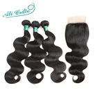 Ali Grace 3 пучка волос бразильские волнистые волосы с застежкой 4*4 свободная и средняя часть 4 шт.лот Remy человеческие волосы для наращивания