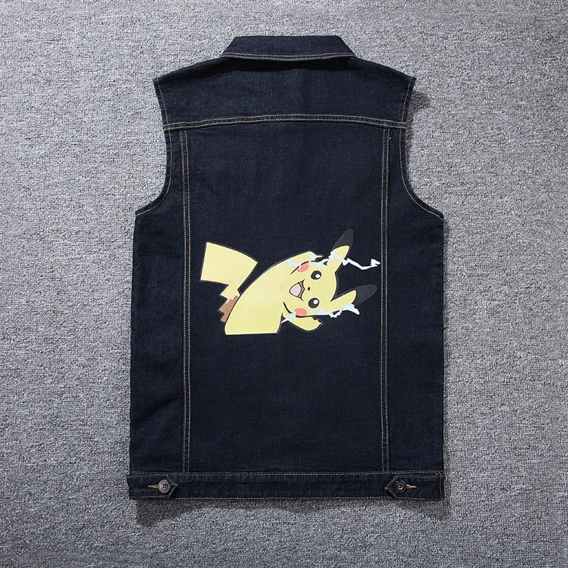 

ABOORUN Plus Size 8XL Men's Fashion Denim Vest Funny Cat Tiger Printed Denim Vest Loose Sleeveless Jackets for Male R1184