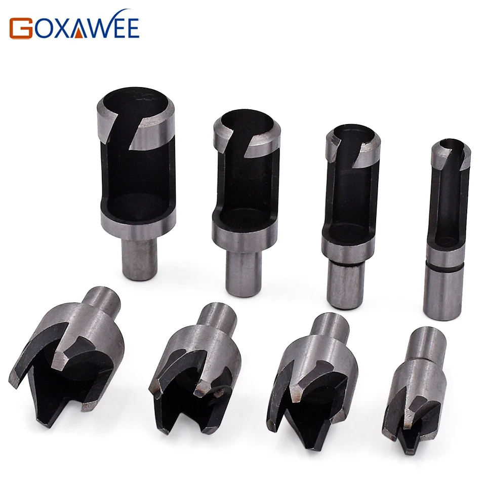 

8pcs Carbon Steel Hand Tools 5/8" 1/2" 3/8" 1/4" Straight And Tapered Taper Claw Wood Plug Cutter Cork Drill Bit Cutting Tools