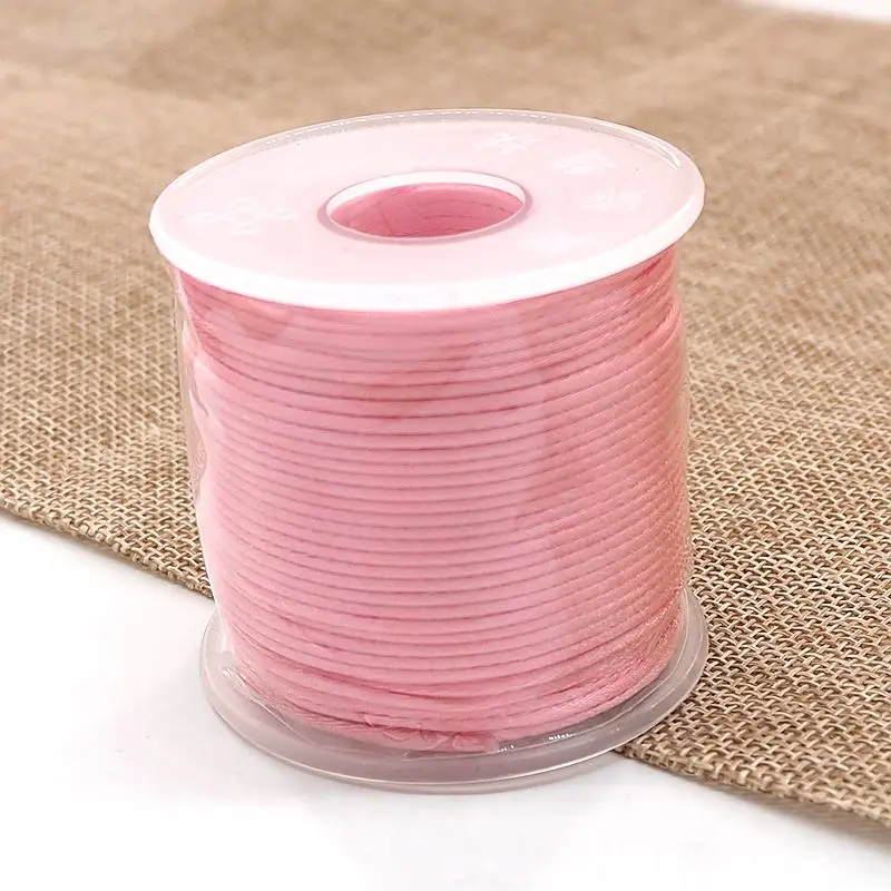 Pink Chenkai 1,5 мм 50 м/рулон 16 цветов нейлон мягкий макраме Шелковый Атласный нейлоновый шнур веревка для ребенка силиконовый Прорезыватель Браслет из ожерелья и бисера - Цвет: Pink