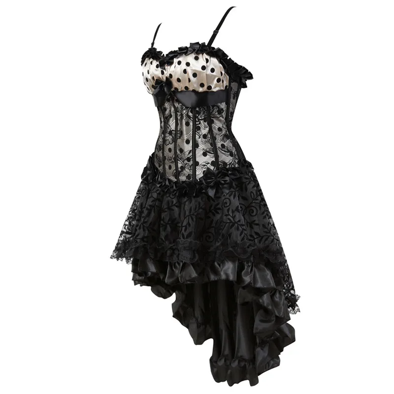 Corset Dress for Women Plus Size Dot Skirt Floral Lace with Straps Sexy Lingerie Corselet Red Black | Женская одежда