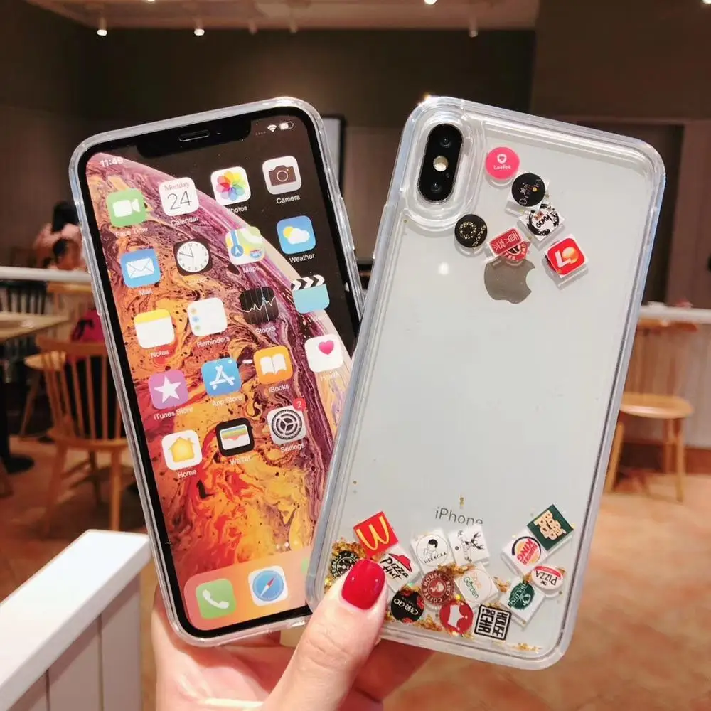 Liquid Sand Creative Restaurant Brand Icon Case For iphone 6 7 8 Plus X XR XS MAX Fashion Quicksand Back Cover 6plus 7plus 8plus | Мобильные