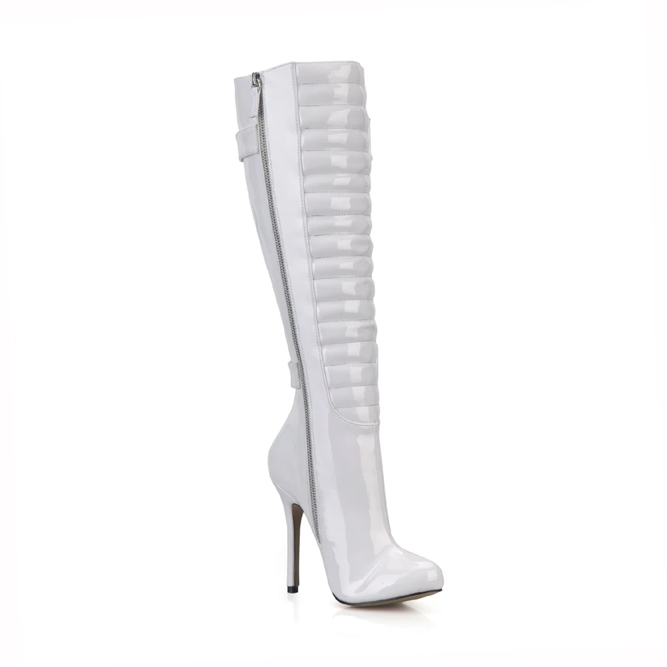 CHMILE CHAU Sexy Party Shoe Women Thin Stiletto High Heel Buckle Zipper Pleated Ladies Knee-High Boots Zapatos Mujer 0640CBT-Y5