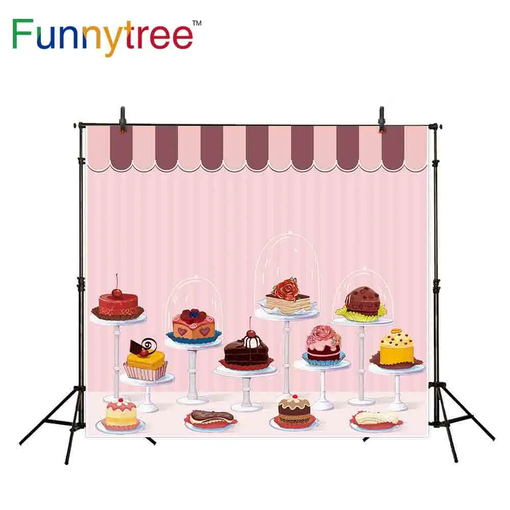 Детский фон Funnytree для фотосъемки десертный стол вечерние разные торты мультяшный