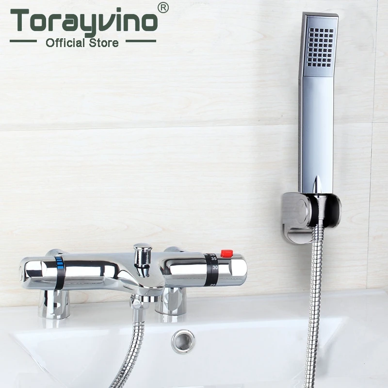 

Contemporary Simple Delicate Shower Faucet Auto-Thermostat Control Wall Mounted Chrome Polished Hot Cold Water Excellent Mixer