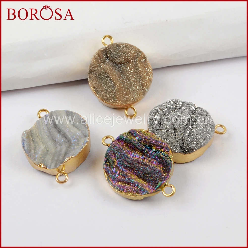 BOROSA 10 шт. круглый Радужный титановый Галактический кварц Друза медный