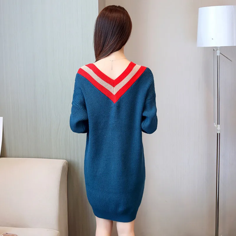 

Spring Autumn Pullovers Sweaters Large Size Women Loose Knitwear V-neck Long Sleeve Femme Casual Twist Long Jumper Tops W238