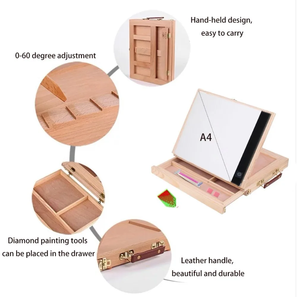 Подставка для алмазной живописи светодиодный светильник Pad Board Box Tablet регулируемый деревянный держатель с ящиком для хранения 5D алмазная живопись