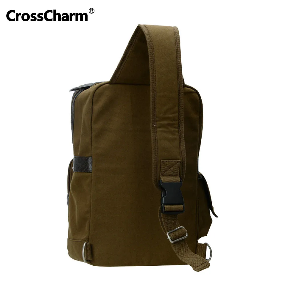 Crosscharm Для мужчин Винтаж плеча рюкзак холст кожа Повседневное Сумка для