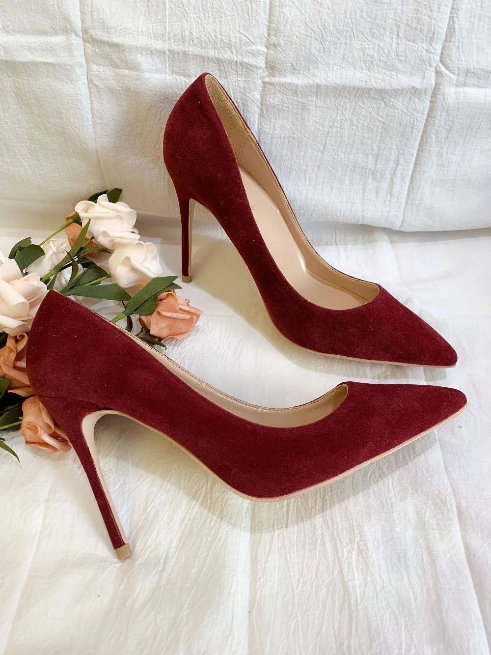 

Free shipping fashion women Pumps lady velvet burgundy Pointy toe high heels shoes 12cm 10cm 8cm bride wedding shoes