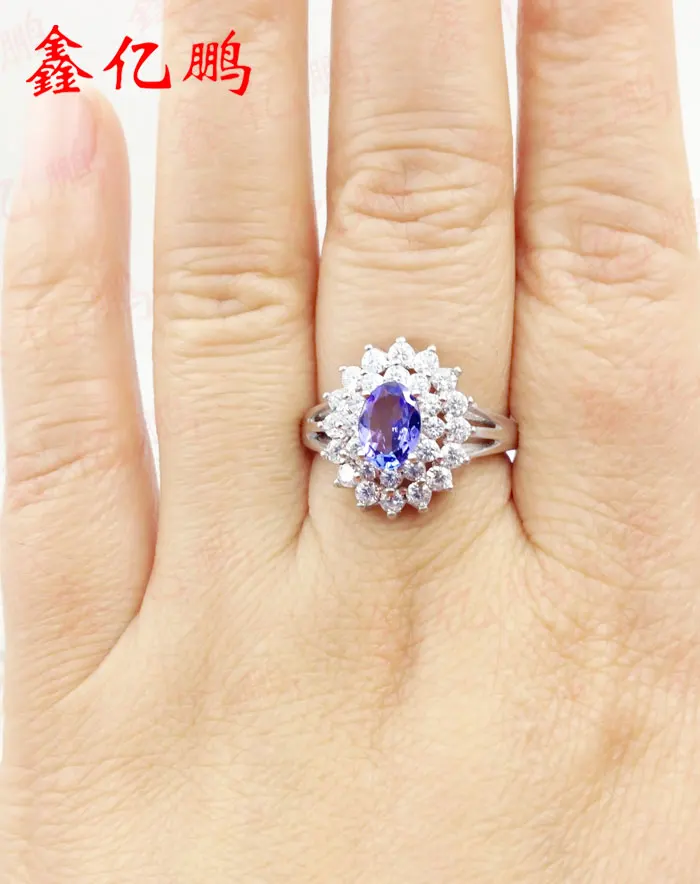 Женское серебряное кольцо с натуральным танзанийским камнем 5x7 мм|silver ring with