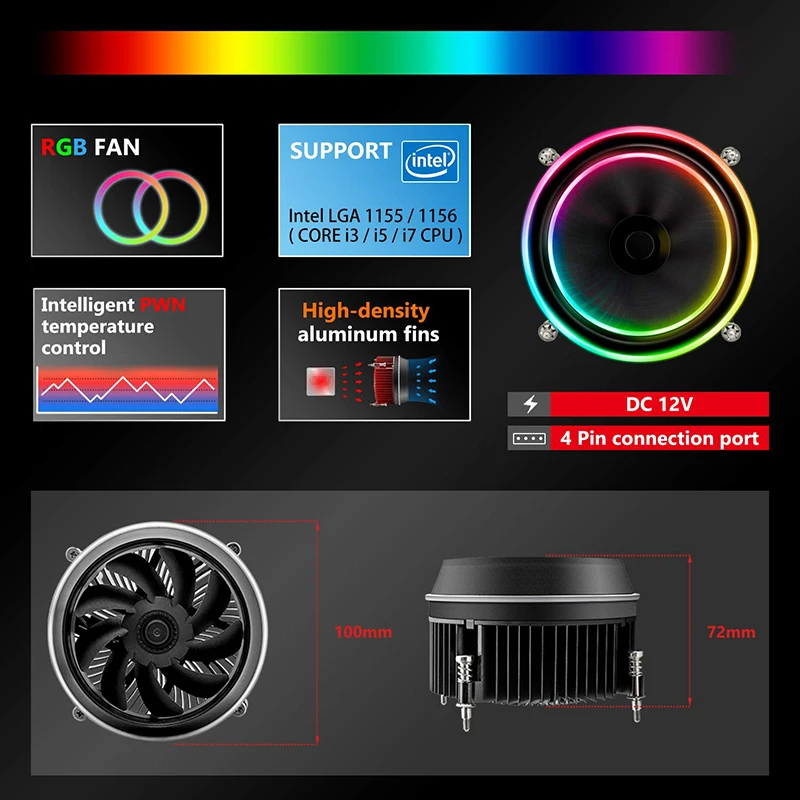 Кулер для процессора darkFlash Shadow 280 Вт ШИМ-светодиод AURA SYNC 3-5 В RGB LGA 1151/1155/1156/Intel i7/i5/i3 -