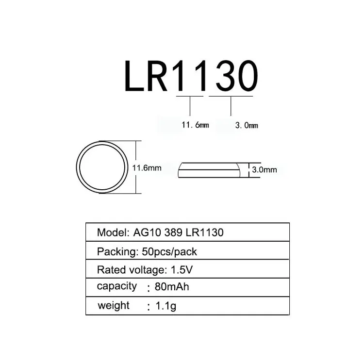 Дешевые 100 шт. AG10 LR1130 1130 SR1130 389A LR54 L1131 1,5 V Batteria батареи таблеточного типа Lr1130 MP3-плееры, игрушки, часы Батарея