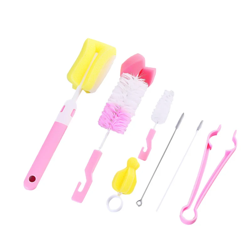 PK 7 pcs/set Sponge Plastic Bottle Brushes Cleaner Bottle Clamp Nipple Clip Glass Milk Bottle Cleaning - Цвет: PK