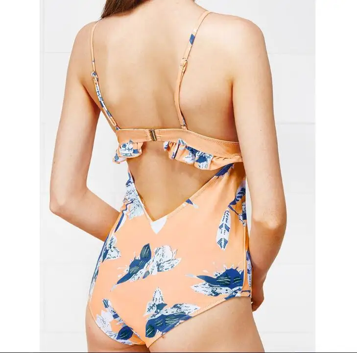 ZMTREE Hollow Out One Piece Women Swimsuit Deep V Bikini Bathing Suit Swimwear Ruffled Beach Wear Maillot De Bain 2018 One-Piece | Спорт и