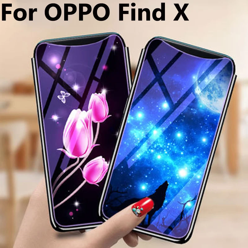 2PCS For OPPO Find X case cover fashion cartoon blue Tempered Glass back FindX phone cases fundas | Мобильные телефоны и