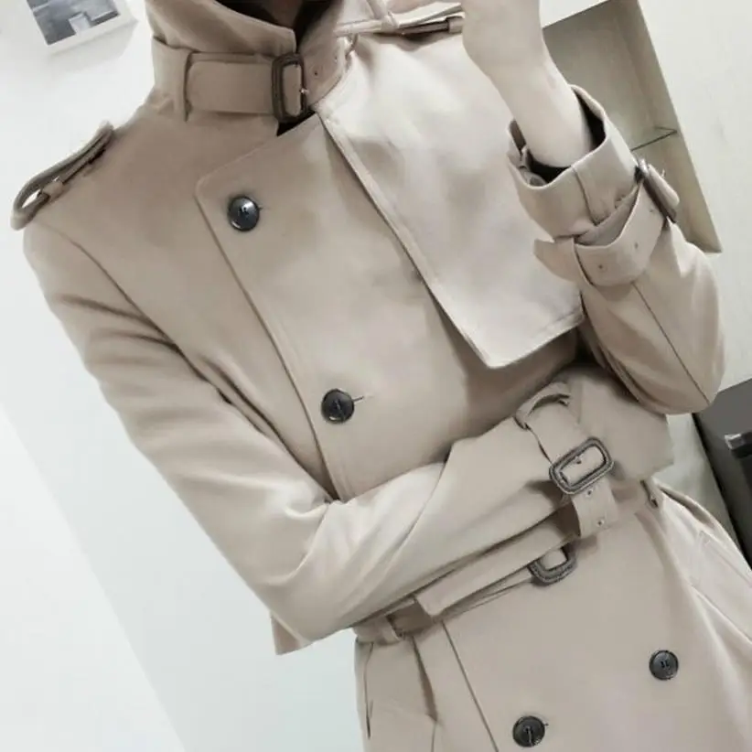 Женский Тренч с двумя пуговицами женский длинный Классический плащ-ветровка