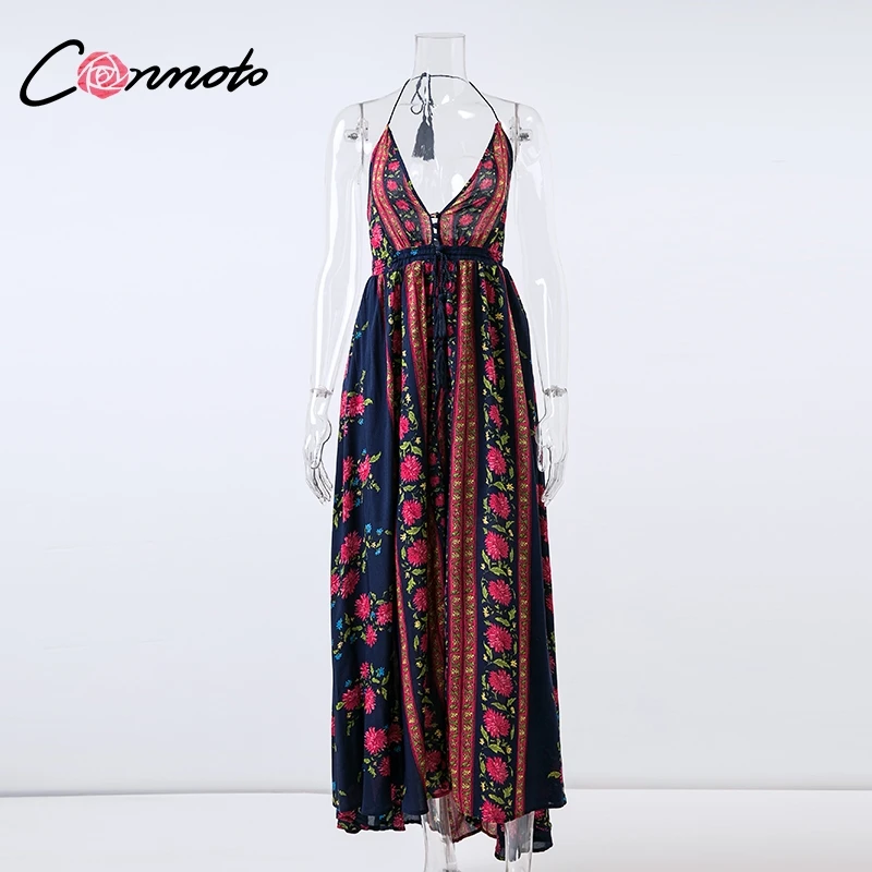 Conmoto кисточкой спинки длинное платье для женщин Этническая Boho цветочный принт