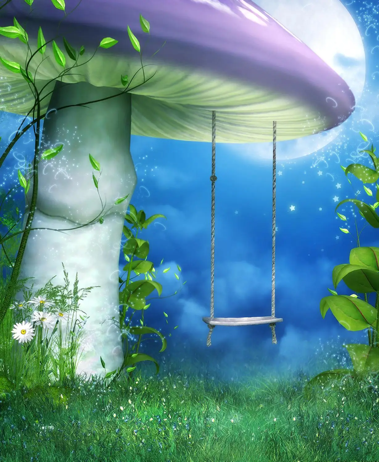 Capisco Dreamy гриб фон для фотосъемки сказочный лес качели луна ночь цветы Луг