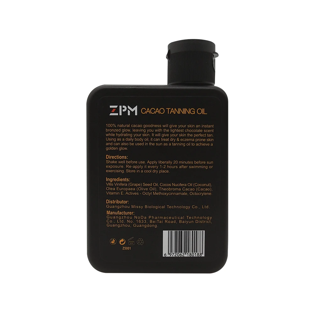 ZPM увлажняющее масло для загара, SPF 6, 3,4 oz бутылка, 1 Граф, широкий спектр защиты UVA/UVB, кокосовое масло, Cacao, Hypoallergeni