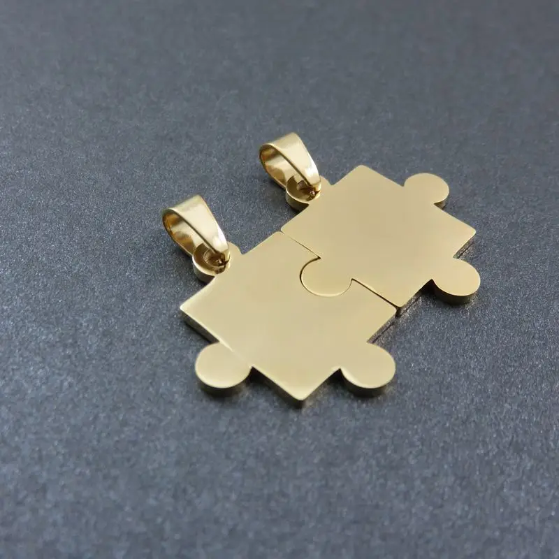 Only Pendant 10 шт. две половинки Любовь Сердце собака метки, нержавеющая сталь головоломка ожерелье кулон, мода DIY логотип ювелирные изделия - Окраска металла: Only Pendant