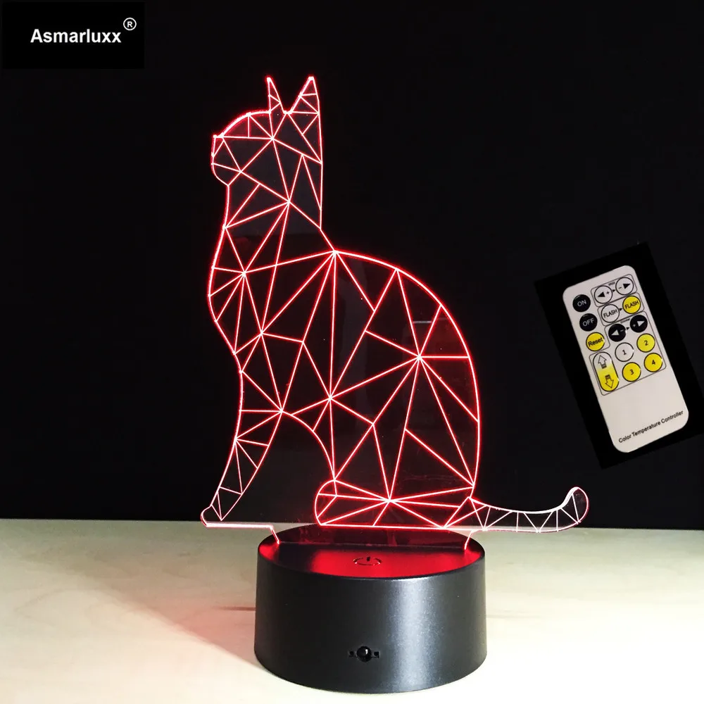 С милым рисунком кота 3D ночной Светильник животных лампы дистанционного/Touch Swithc